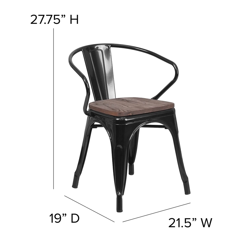 Bowery Hill Metal Dining Arm Chair in Black