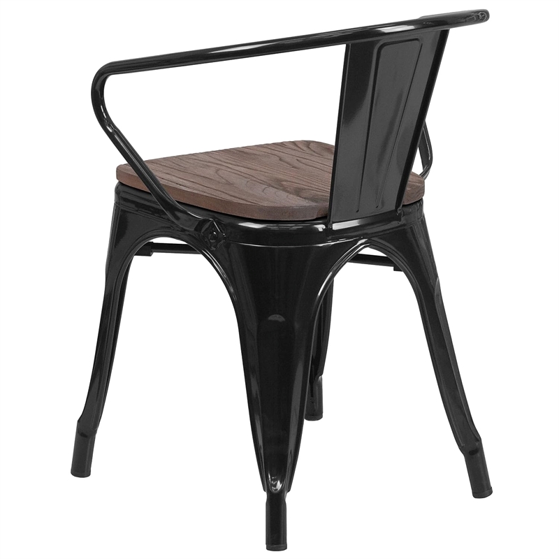 Bowery Hill Metal Dining Arm Chair in Black