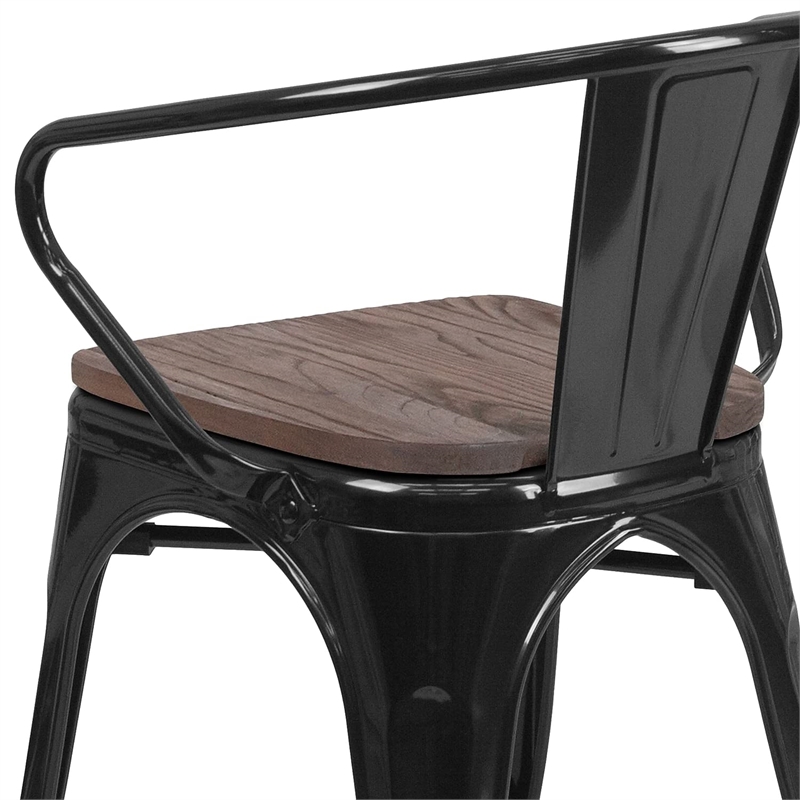 Bowery Hill Metal Dining Arm Chair in Black
