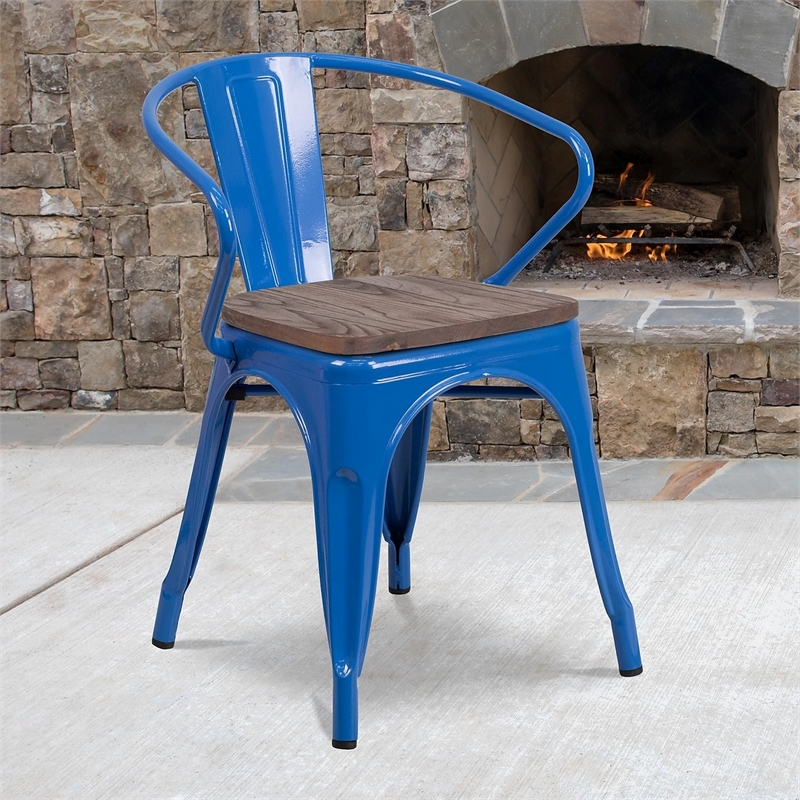 Bowery Hill Metal Dining Arm Chair in Blue