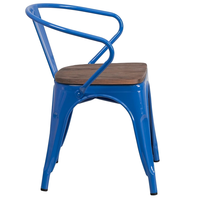 Bowery Hill Metal Dining Arm Chair in Blue