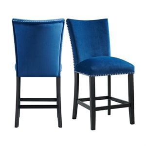 Bowery Hill Velvet Upholstered Counter Height Dining Chair in Blue (Set of 2)