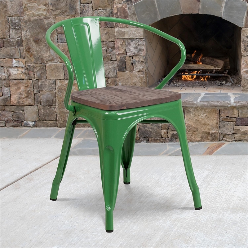 Bowery Hill Metal Dining Arm Chair in Green
