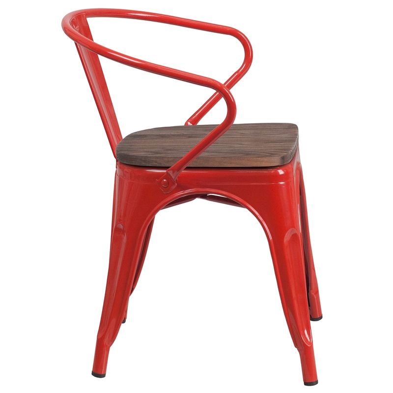 Bowery Hill Metal Dining Arm Chair in Red