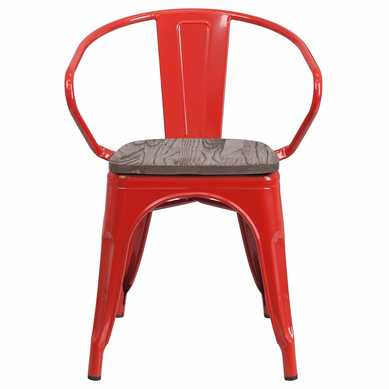 Bowery Hill Metal Dining Arm Chair in Red