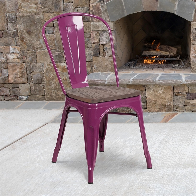 Bowery Hill Transitional Metal Dining Side Chair in Purple