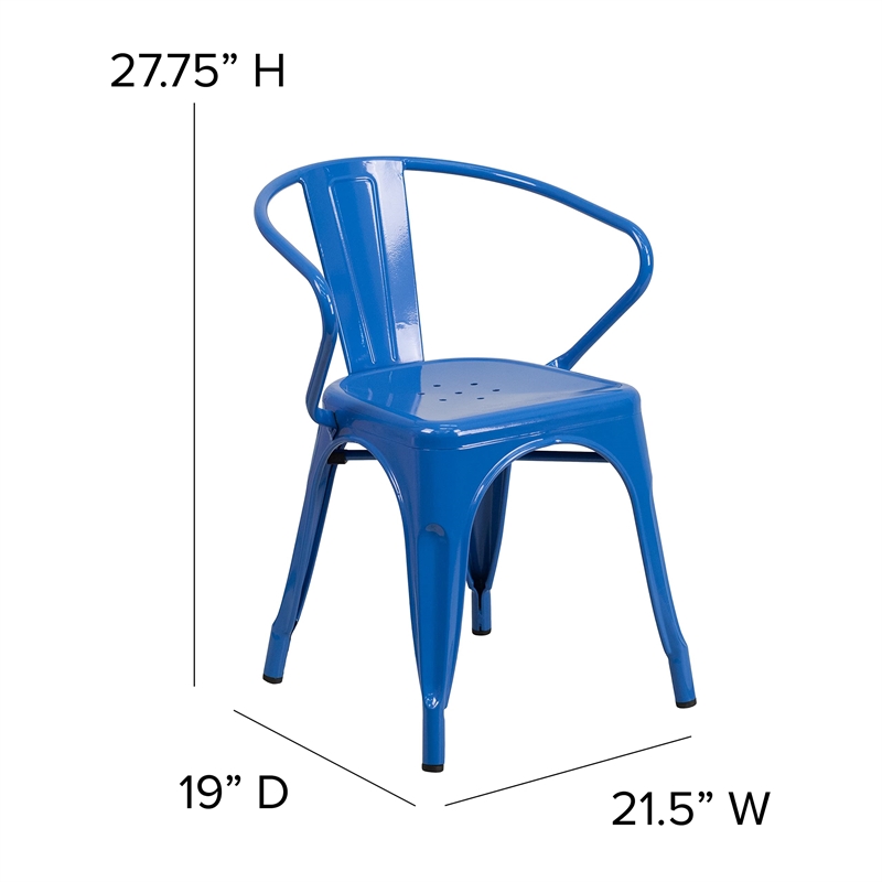 Bowery Hill Metal Stackable Dining Arm Chair in Blue