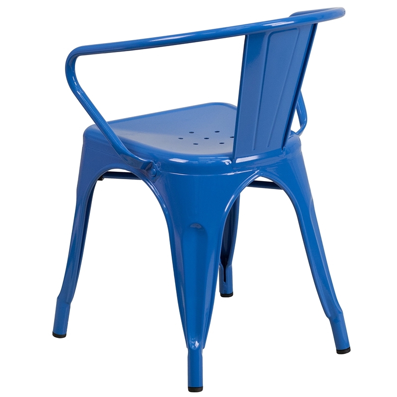 Bowery Hill Metal Stackable Dining Arm Chair in Blue