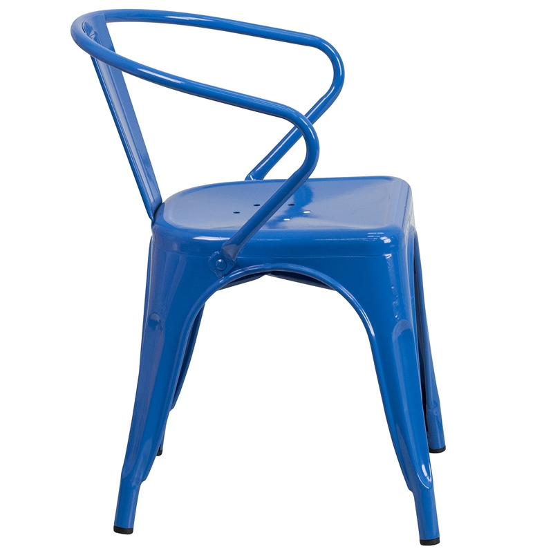 Bowery Hill Metal Stackable Dining Arm Chair in Blue