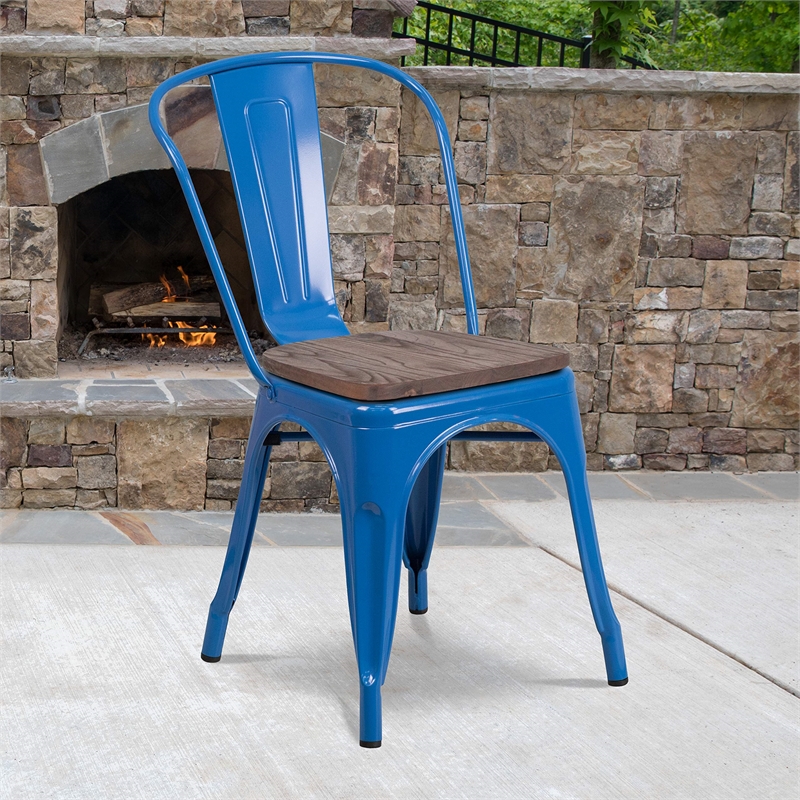 Bowery Hill Metal Stackable Dining Side Chair in Blue