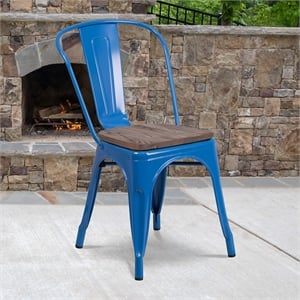 Bowery Hill Metal Stackable Dining Side Chair in Blue