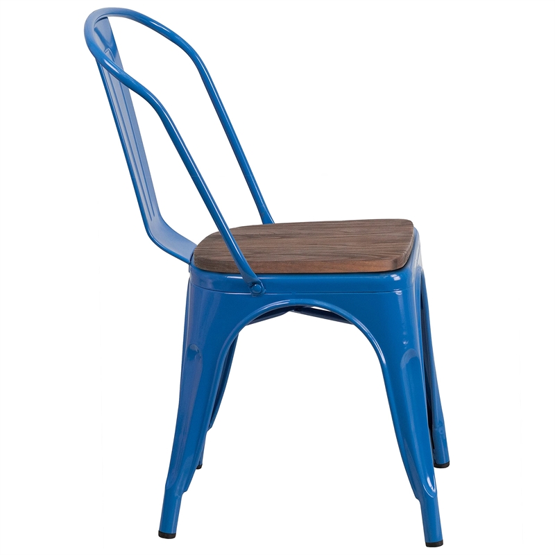 Bowery Hill Metal Stackable Dining Side Chair in Blue