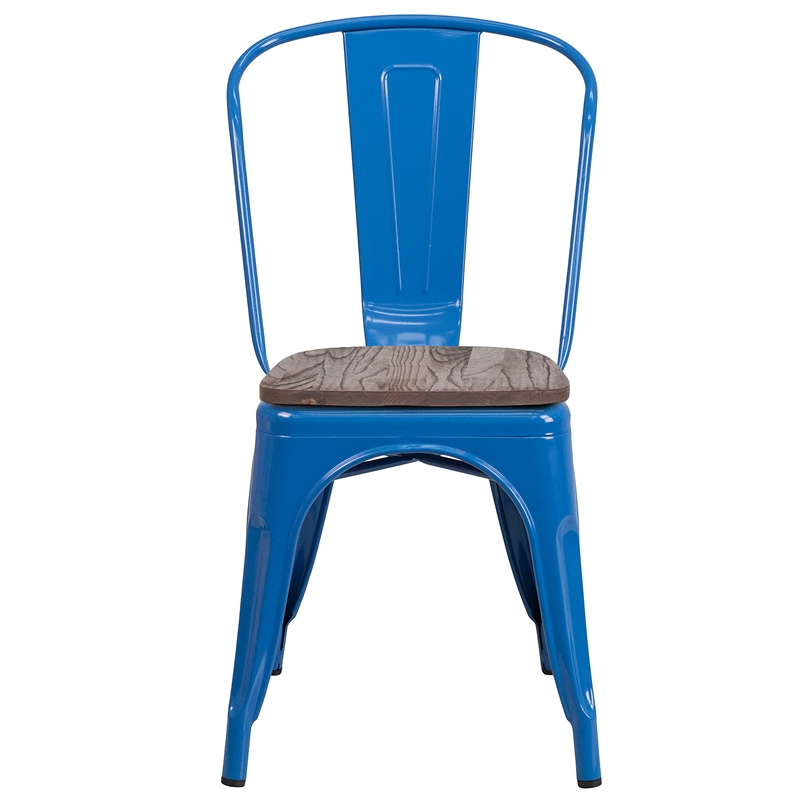 Bowery Hill Metal Stackable Dining Side Chair in Blue