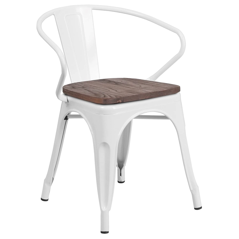 Bowery Hill Metal Dining Arm Chair in White