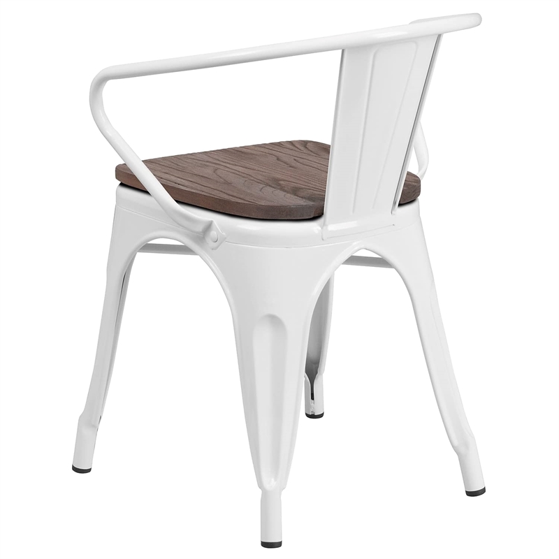 Bowery Hill Metal Dining Arm Chair in White