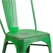 Bowery Hill Metal Curved Slat Back Dining Side Chair in Distressed Green