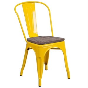 Bowery Hill Metal Stackable Dining Side Chair in Yellow