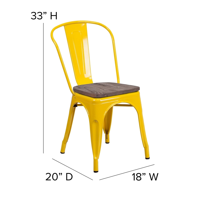 Bowery Hill Metal Stackable Dining Side Chair in Yellow