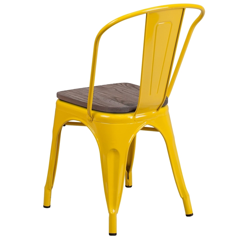 Bowery Hill Metal Stackable Dining Side Chair in Yellow