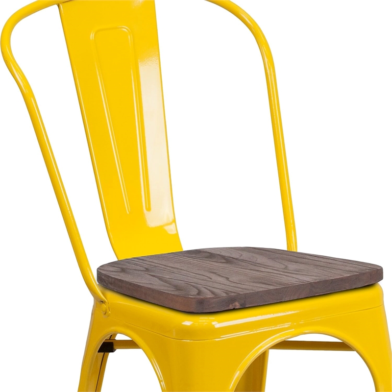 Bowery Hill Metal Stackable Dining Side Chair in Yellow
