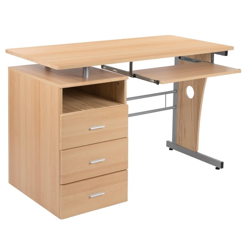 Bowery Hill 3 Drawers Wood/Steel Pedestal Computer Desk in Maple