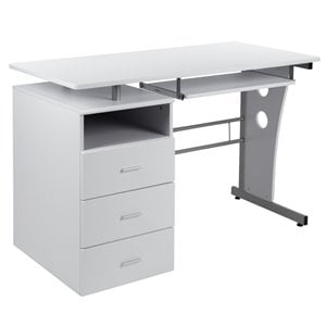 Bowery Hill 3-Drawers Pedestal Computer Desk in White