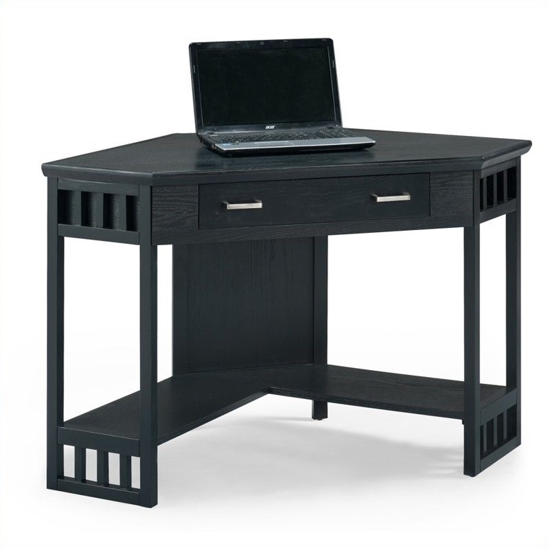Bowery Hill Solid Wood Corner Computer Desk in Black