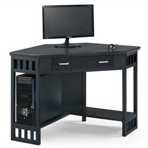 Bowery Hill Solid Wood Corner Computer Desk in Black