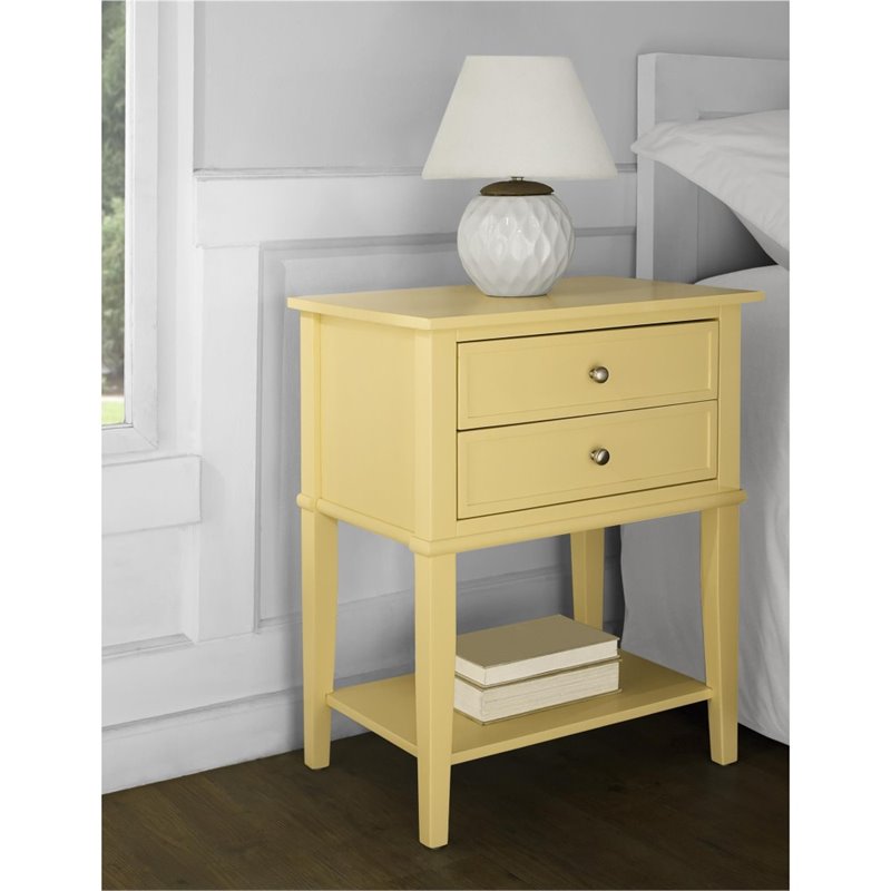 Bowery Hill 2 Drawer Wooden Accent Table in Yellow