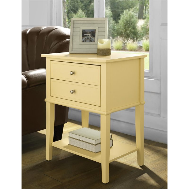 Bowery Hill 2 Drawer Wooden Accent Table in Yellow