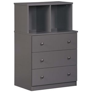 bowery hill 3 drawer wooden dresser with cubbies in graphite gray