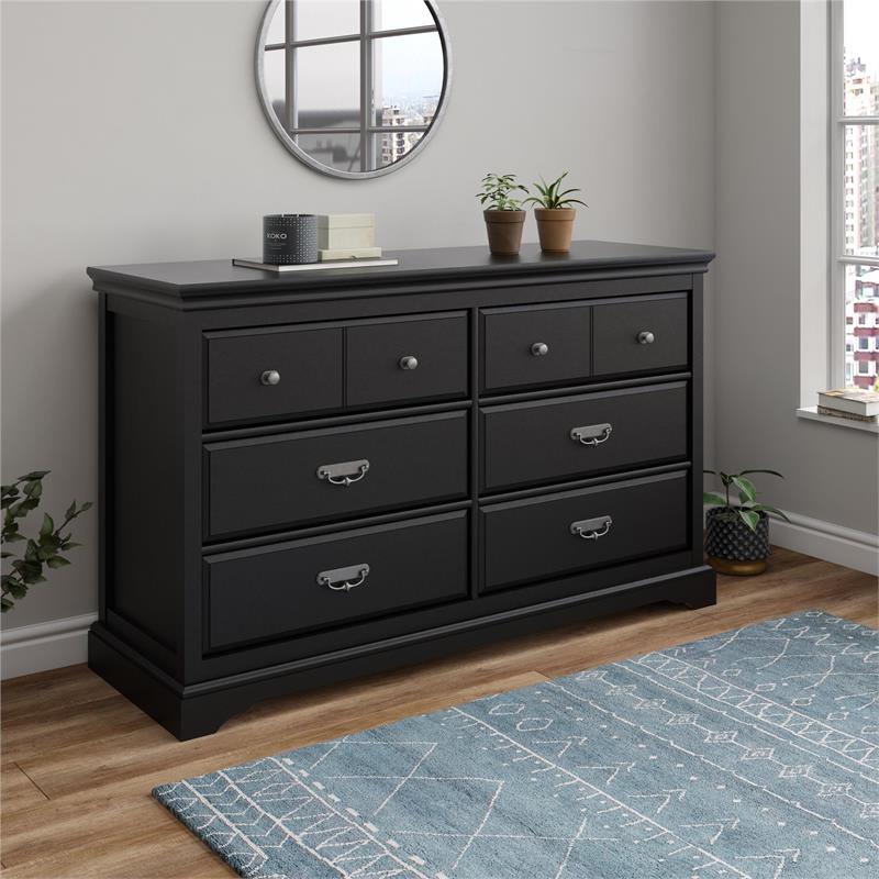 Bowery Hill 6 Drawer Wooden Dresser in Black