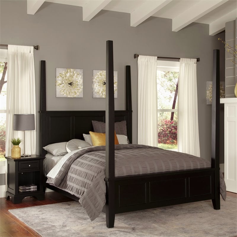 Bowery Hill Wood King Poster Raised Panel Bed in Black