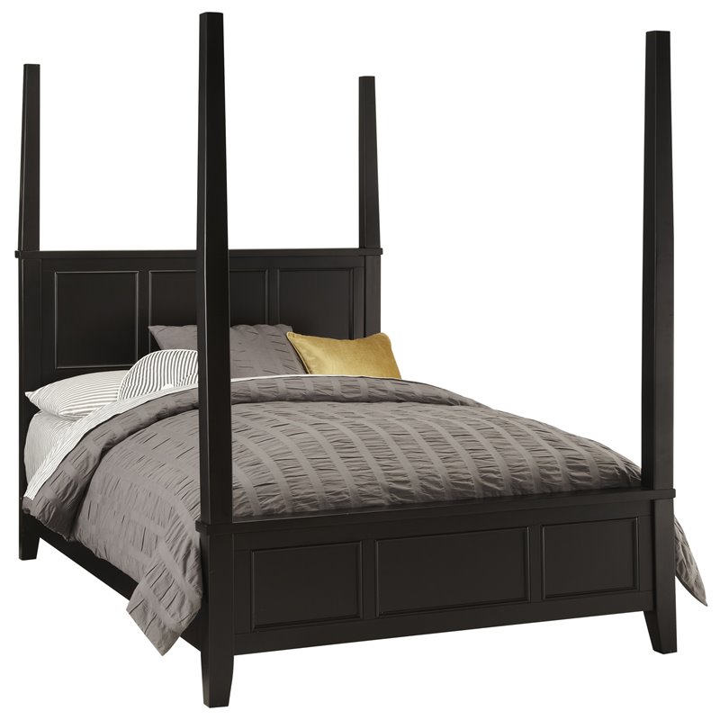 Bowery Hill Wood King Poster Raised Panel Bed in Black