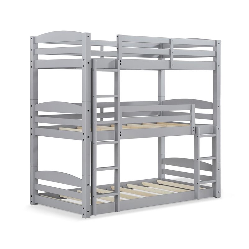 Bowery Hill Transitional Twin Triple Wooden Bunk Bed in Gray