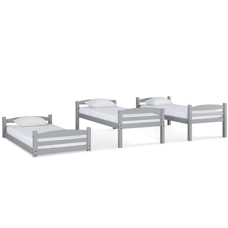 Bowery Hill Transitional Twin Triple Wooden Bunk Bed in Gray