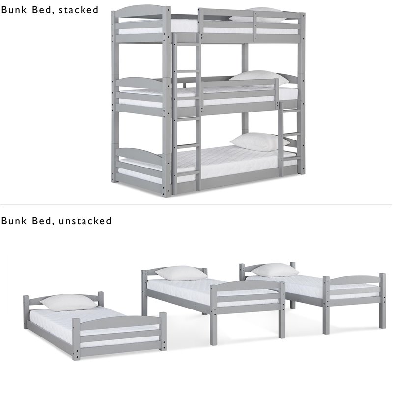 Bowery Hill Transitional Twin Triple Wooden Bunk Bed in Gray
