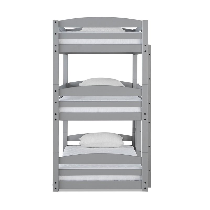 Bowery Hill Transitional Twin Triple Wooden Bunk Bed in Gray