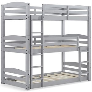 Bowery Hill Transitional Twin Triple Wooden Bunk Bed in Gray
