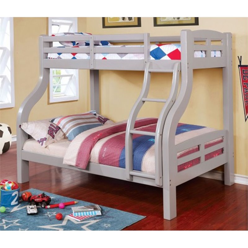 Bowery Hill Twin Over Full Wooden Bunk Bed in Gray