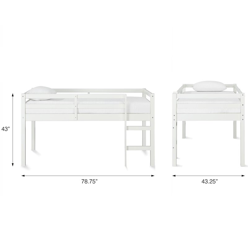 Bowery Hill Traditional Wood Bedroom Twin Junior Loft Bed in White