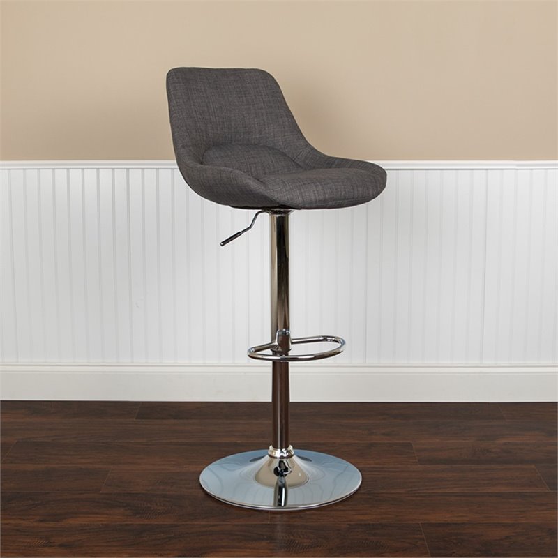 Bowery Hill Gas Lift Adjustable Fabric Upholstered Swivel Bar Stool in Dark Gray