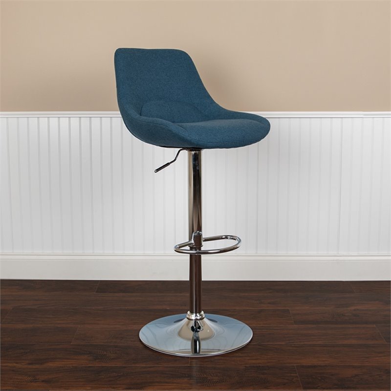 Bowery Hill Gas Lift Adjustable Fabric Upholstered Swivel Bar Stool in Blue