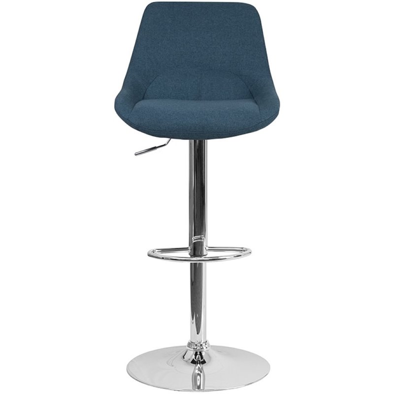 Bowery Hill Gas Lift Adjustable Fabric Upholstered Swivel Bar Stool in Blue