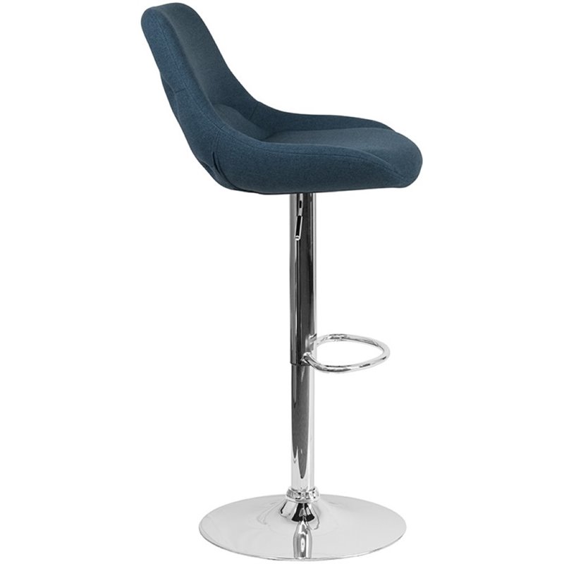 Bowery Hill Gas Lift Adjustable Fabric Upholstered Swivel Bar Stool in Blue