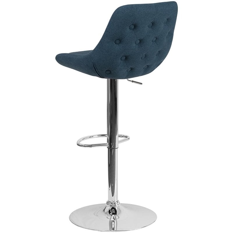 Bowery Hill Gas Lift Adjustable Fabric Upholstered Swivel Bar Stool in Blue