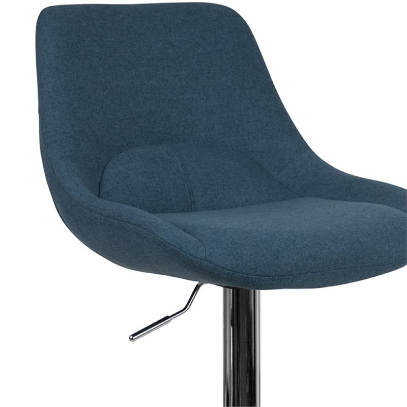 Bowery Hill Gas Lift Adjustable Fabric Upholstered Swivel Bar Stool in Blue