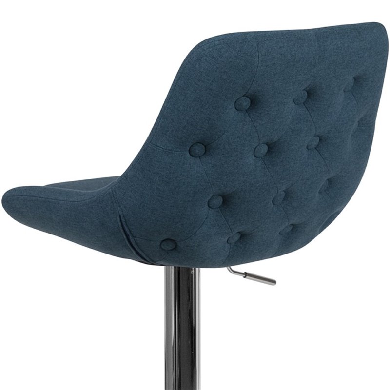 Bowery Hill Gas Lift Adjustable Fabric Upholstered Swivel Bar Stool in Blue