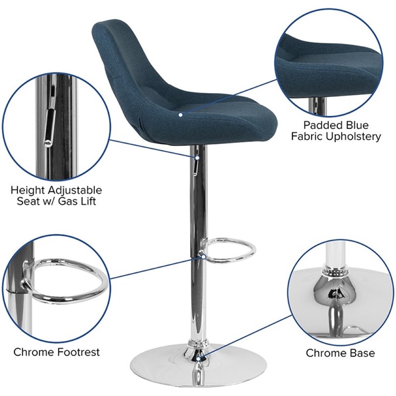 Bowery Hill Gas Lift Adjustable Fabric Upholstered Swivel Bar Stool in Blue