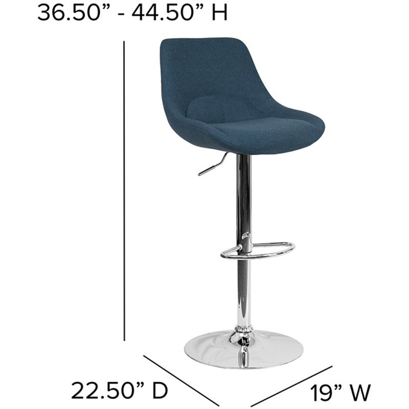 Bowery Hill Gas Lift Adjustable Fabric Upholstered Swivel Bar Stool in Blue